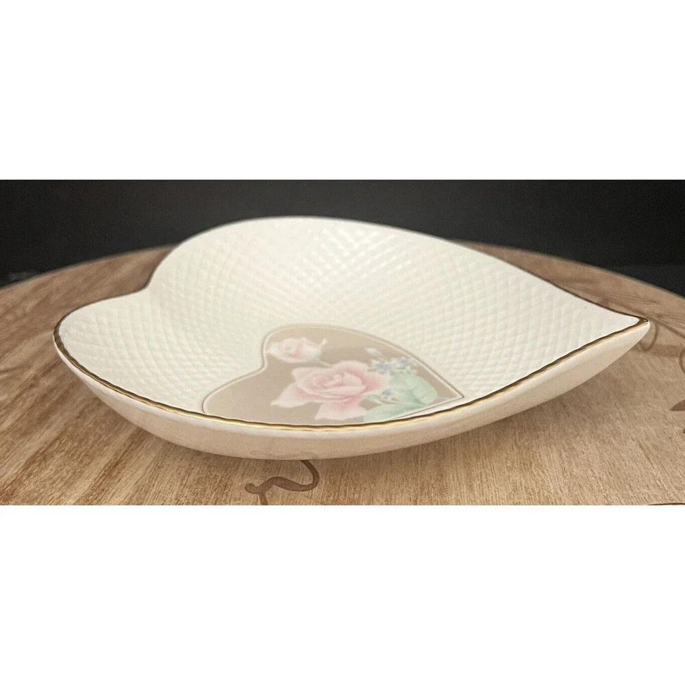Mikasa ROSE DUET Taupe Heart Candy Dish Ivory Bone China Japan 6